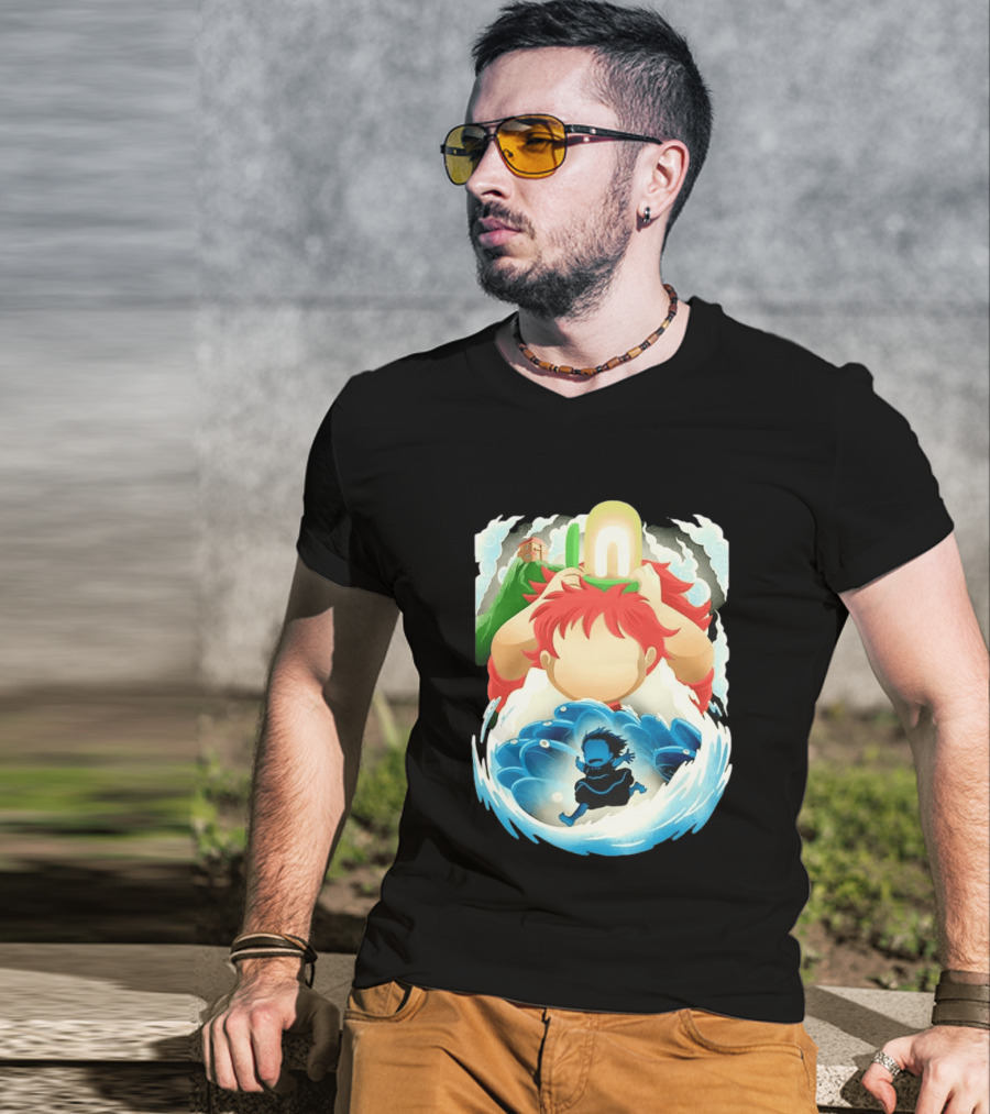 Ponyo Anime 2008 Little Fish Girl Bubble Adventure Scene T-Shirt