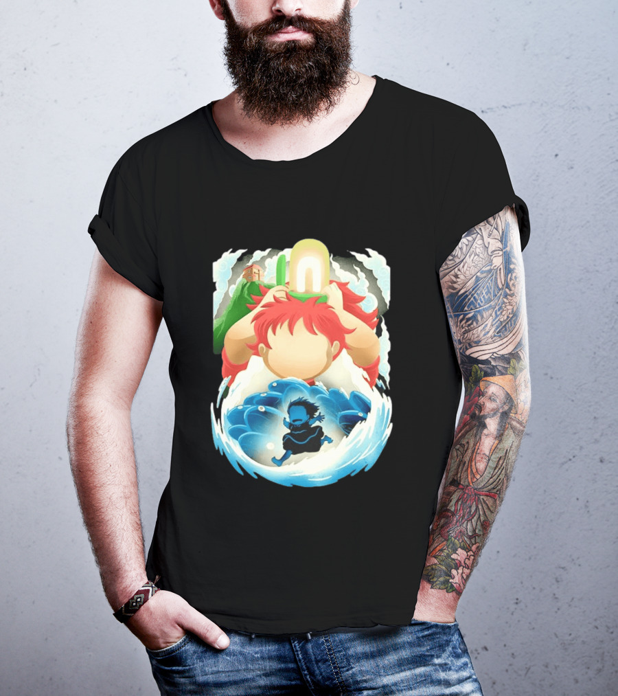 Ponyo Anime 2008 Little Fish Girl Bubble Adventure Scene T-Shirt