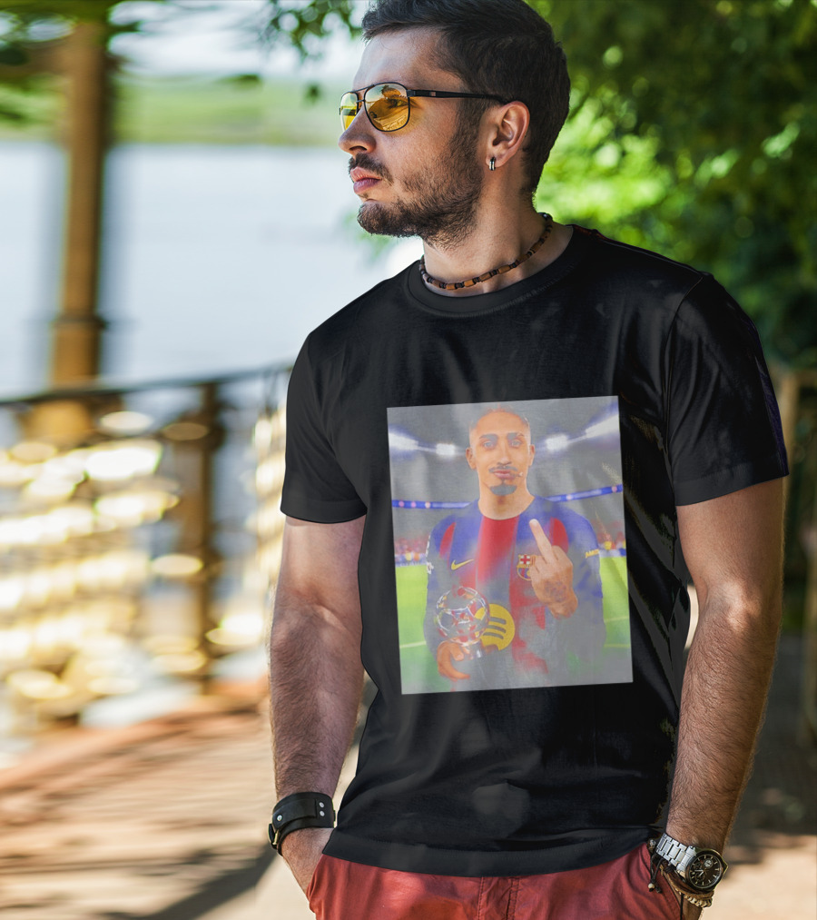 Raphinha Barcelona Middle Finger Gesture Soccer Stadium Scene T-Shirt