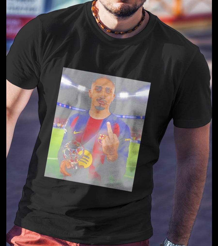 Raphinha Barcelona Middle Finger Gesture Soccer Stadium Scene T-Shirt