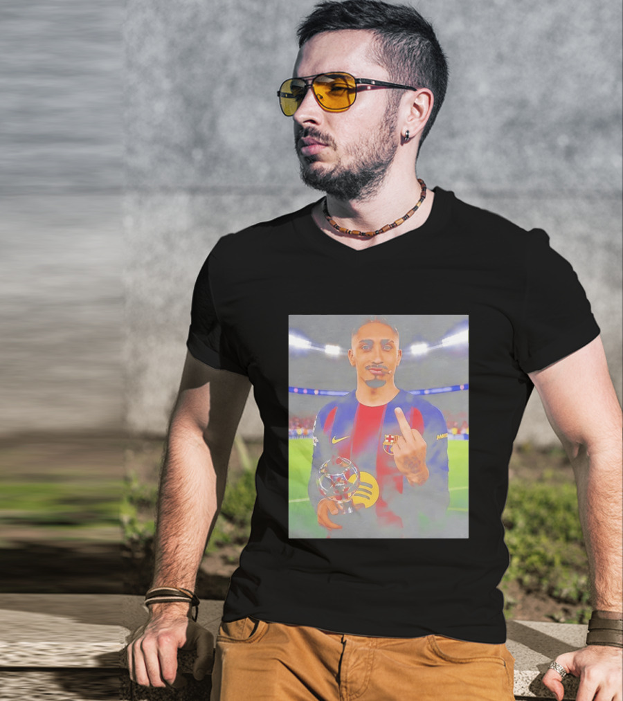 Raphinha Barcelona Middle Finger Gesture Soccer Stadium Scene T-Shirt
