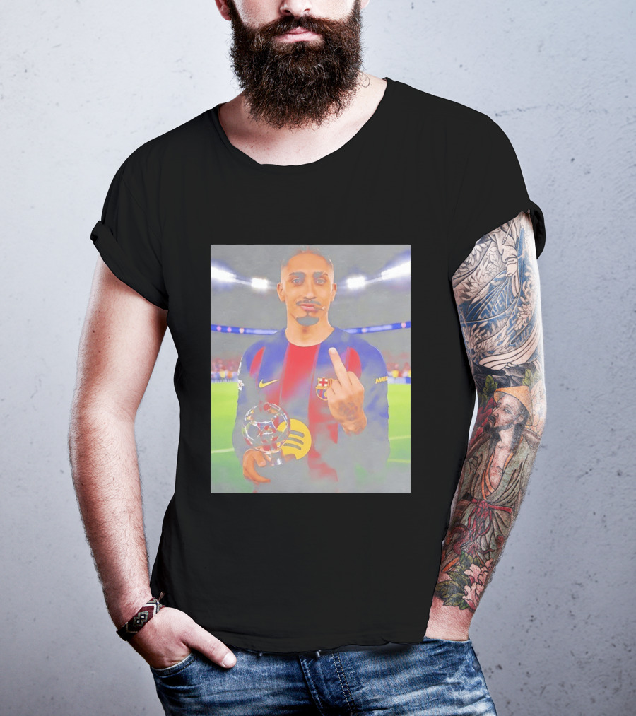 Raphinha Barcelona Middle Finger Gesture Soccer Stadium Scene T-Shirt