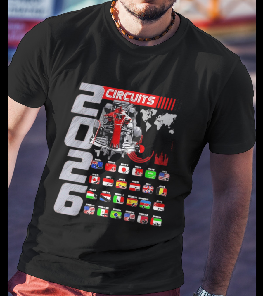 2026 Formula Racing Car Circuit Calendar With Country Flags T-Shirt