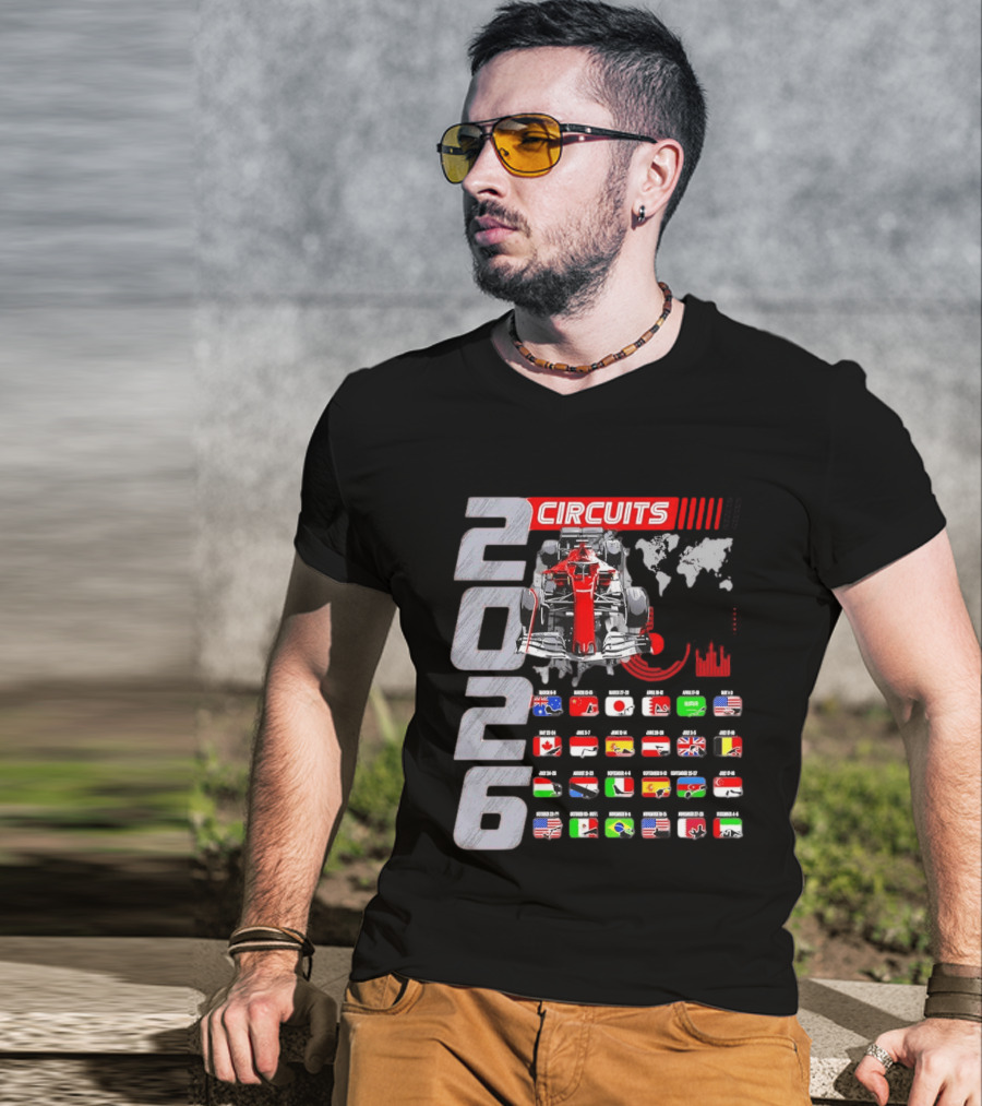 2026 Formula Racing Car Circuit Calendar With Country Flags T-Shirt
