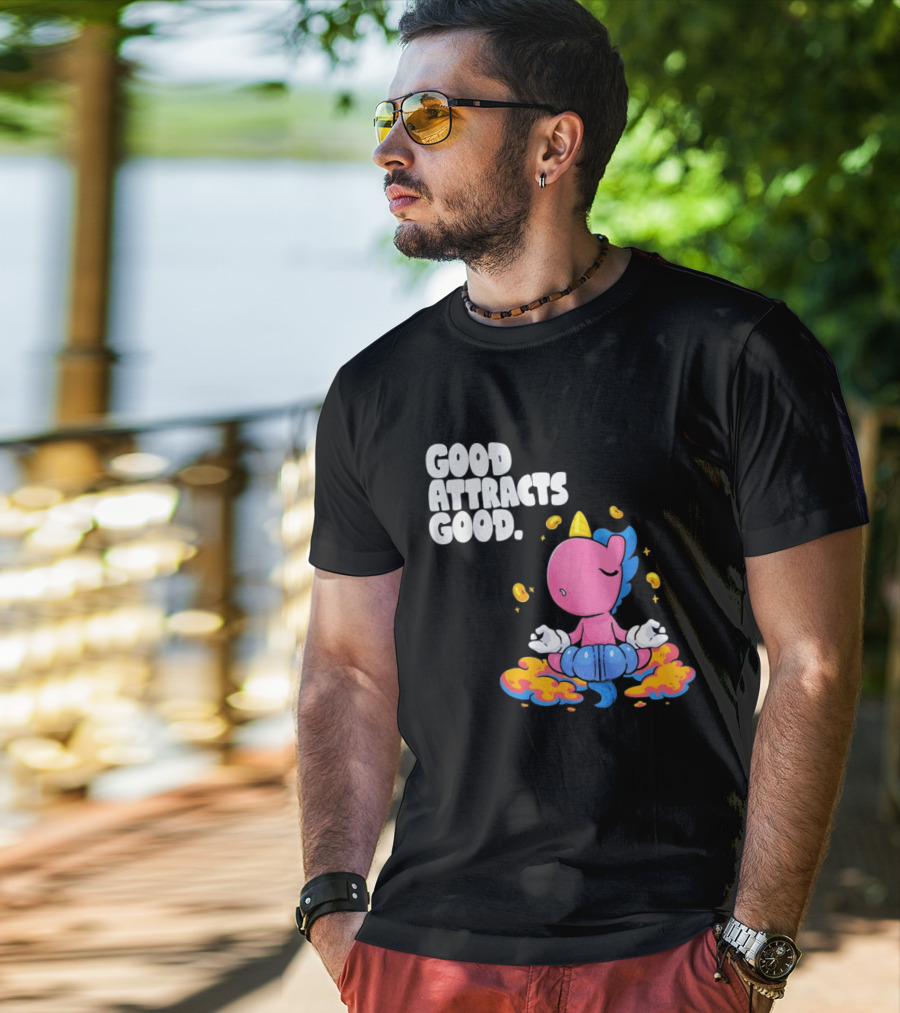 Good Attracts Good Unicorn Cartoon Meditation Coins T-Shirt