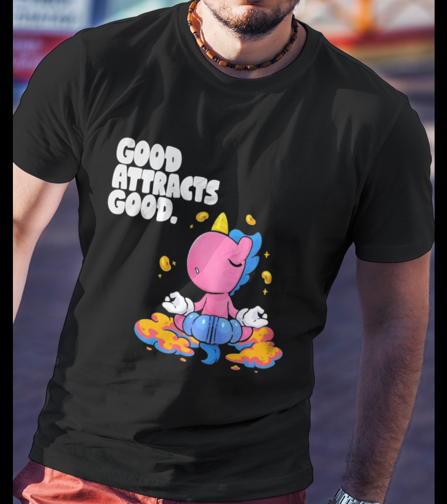 Good Attracts Good Unicorn Cartoon Meditation Coins T-Shirt
