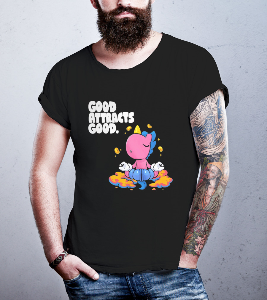 Good Attracts Good Unicorn Cartoon Meditation Coins T-Shirt