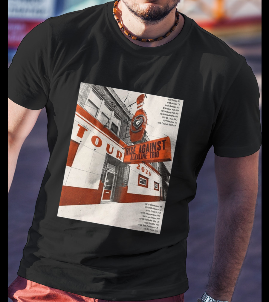 Rise Against Alkaline Trio Tour 2026 North America Dates Dallas Austin Chicago Seattle T-Shirt