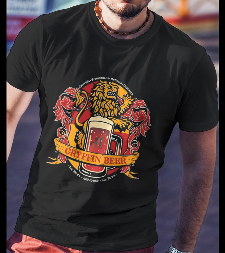 Gryffin Beer Cerevisia Traditionalis Optimae Qualitatis Est 990 D C Lion Crest T-Shirt
