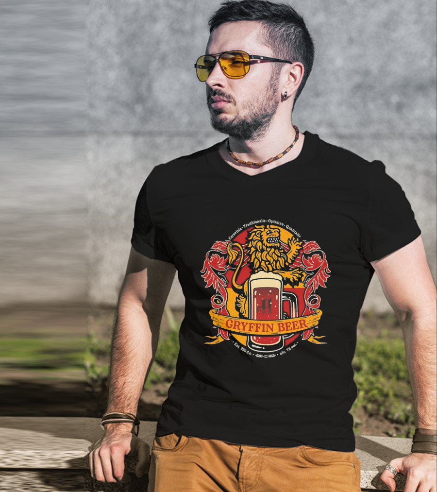 Gryffin Beer Cerevisia Traditionalis Optimae Qualitatis Est 990 D C Lion Crest T-Shirt