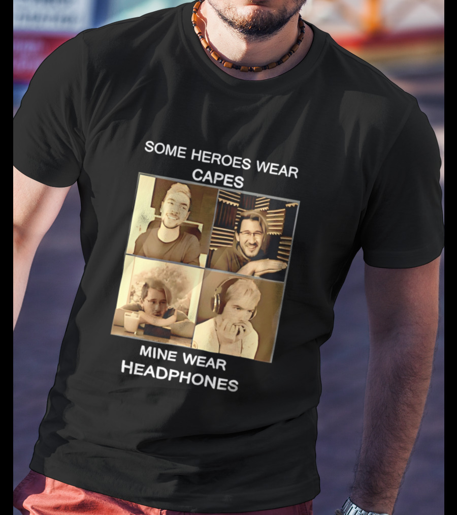 Some Heroes Wear Capes Mine Wear Headphones Retro Style Gamer T-Shirt