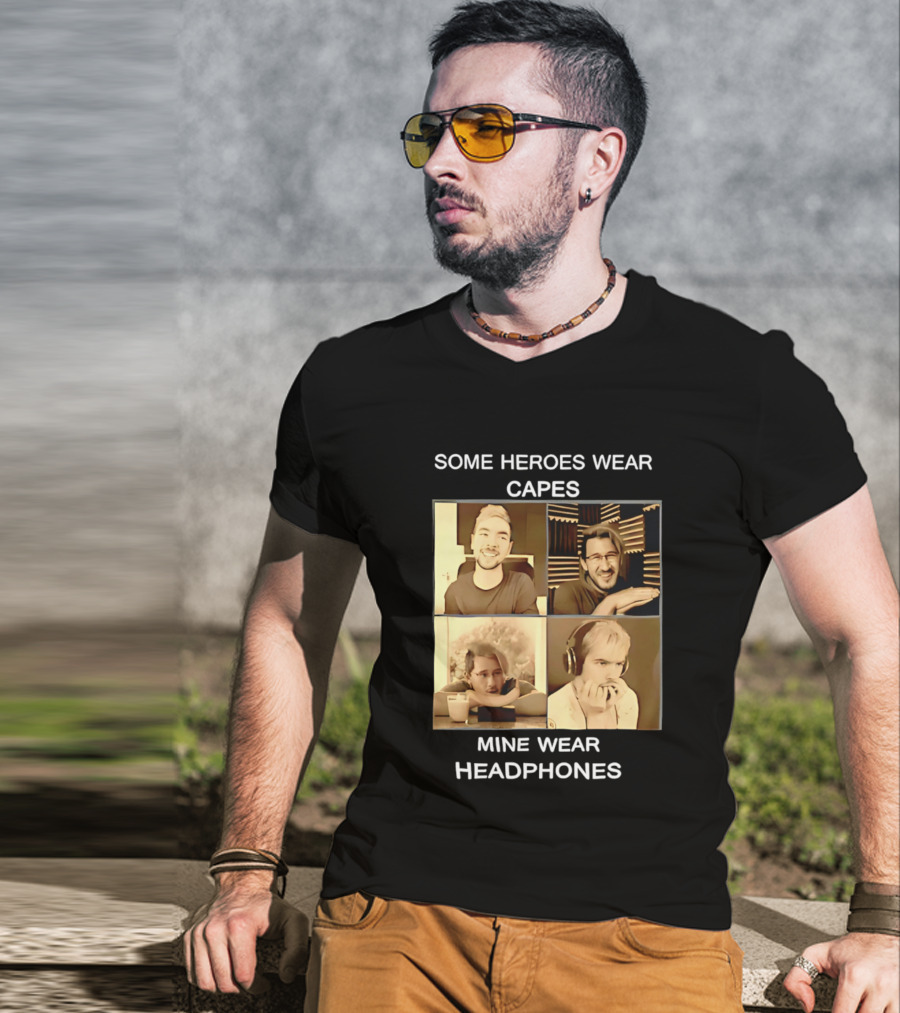 Some Heroes Wear Capes Mine Wear Headphones Retro Style Gamer T-Shirt