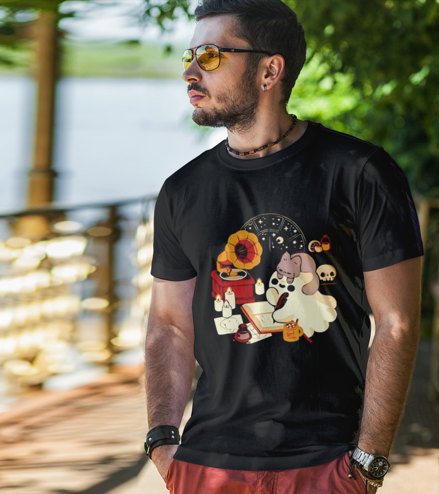 Spooky Ghost Lofi Aesthetic With Gramophone And Skulls T-Shirt