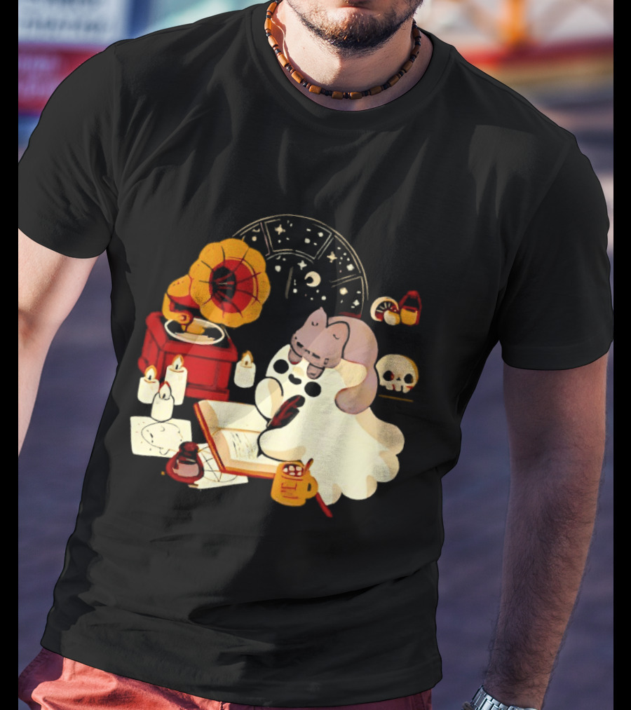 Spooky Ghost Lofi Aesthetic With Gramophone And Skulls T-Shirt