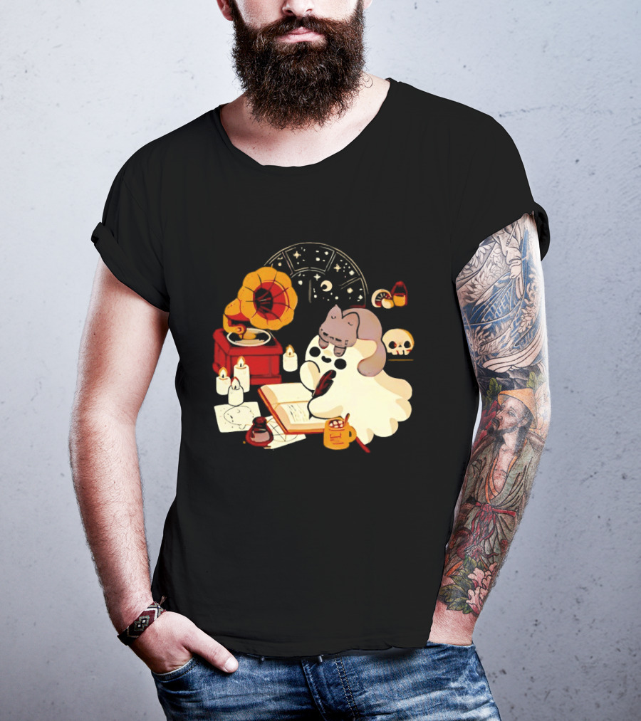 Spooky Ghost Lofi Aesthetic With Gramophone And Skulls T-Shirt
