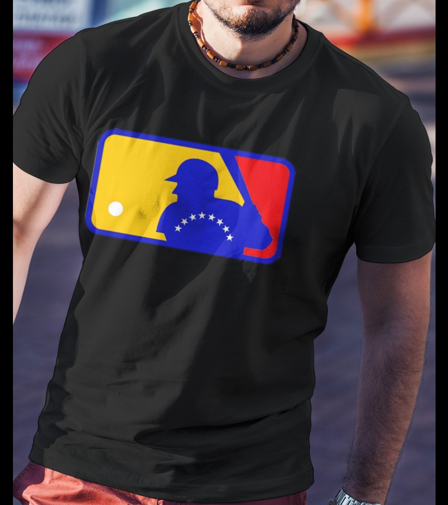 Venezuelan Baseball Player Silhouette With MLB Colors And Stars T-Shirt