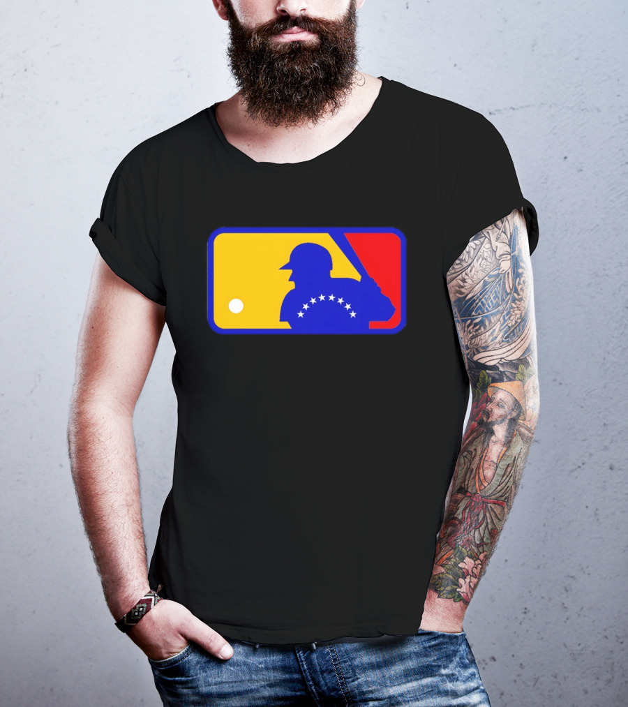 Venezuelan Baseball Player Silhouette With MLB Colors And Stars T-Shirt