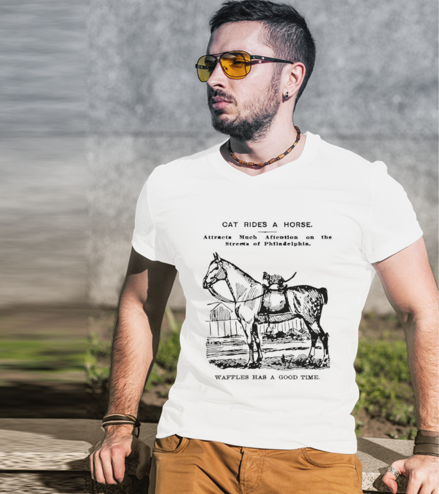 Cat Rides A Horse Waffles Rides A Horse Too T-Shirt