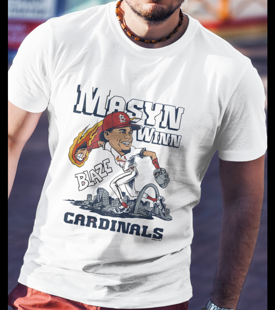 St. Louis Cardinals Masyn Winn Blaze Arch Skyline Caricature T-Shirt