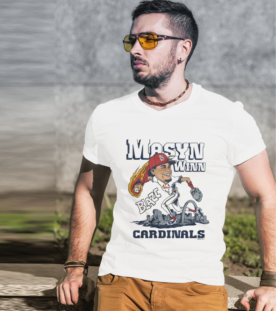 St. Louis Cardinals Masyn Winn Blaze Arch Skyline Caricature T-Shirt