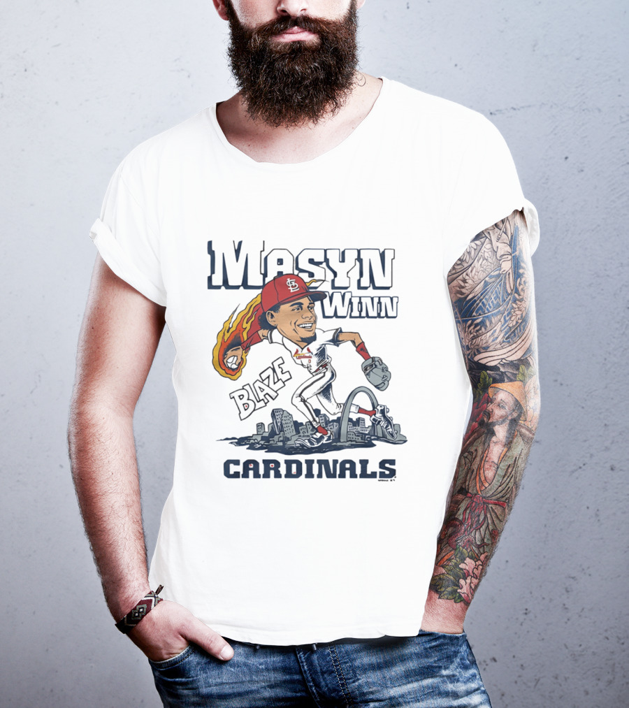 St. Louis Cardinals Masyn Winn Blaze Arch Skyline Caricature T-Shirt