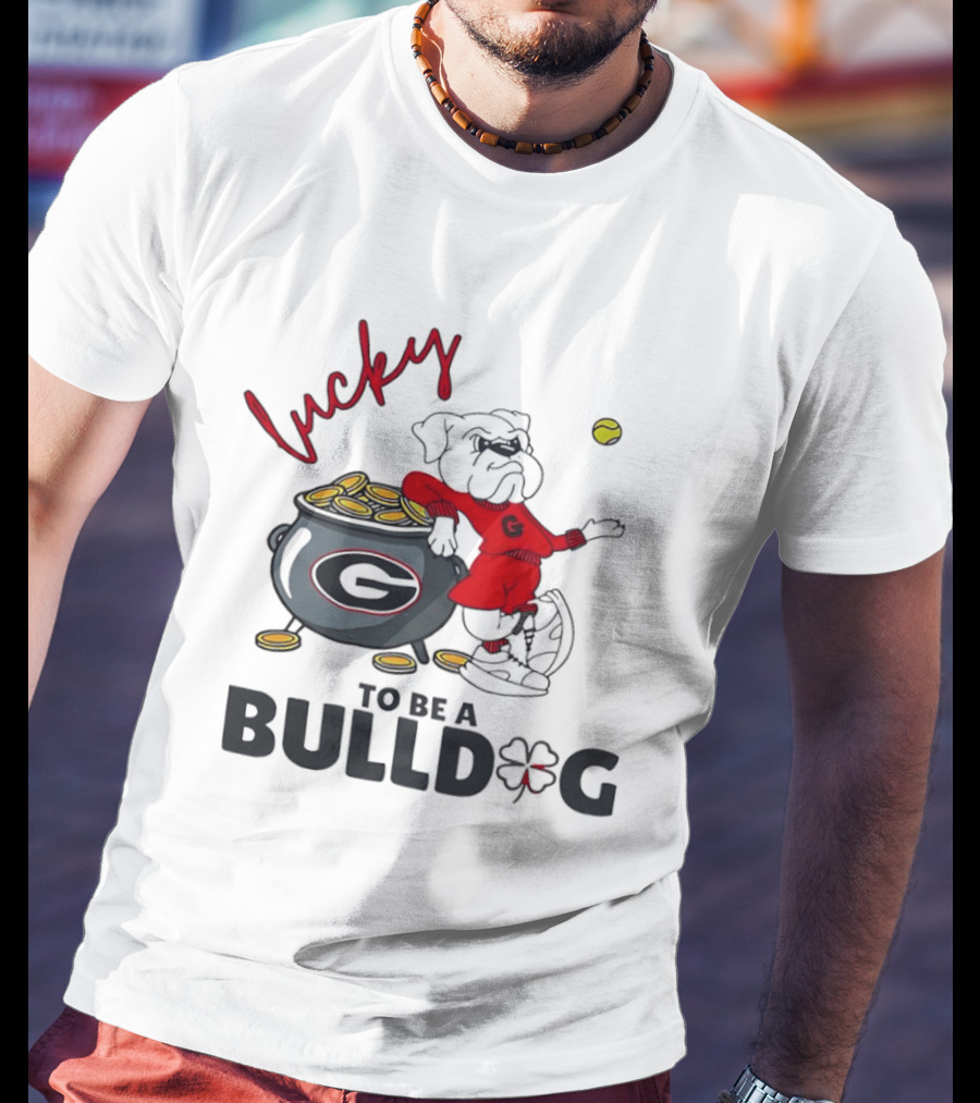 Lucky To Be A Georgia Bulldogs Football Fan With Pot Of Gold And Clover T-Shirt