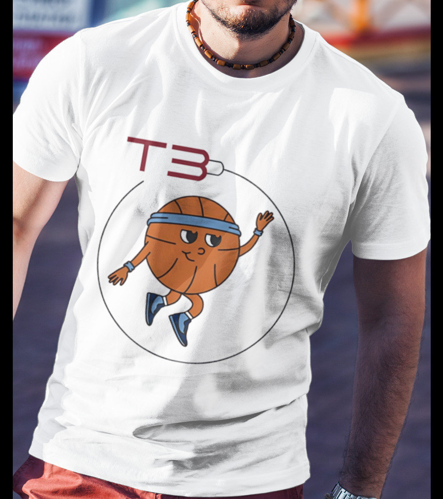 T3 Basketball Cartoon Character In Headband And Sneakers T-Shirt