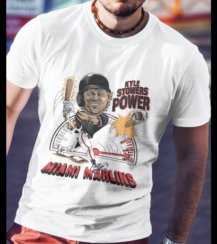Kyle Stowers Power Miami Marlins Caricature Baseball Swing T-Shirt