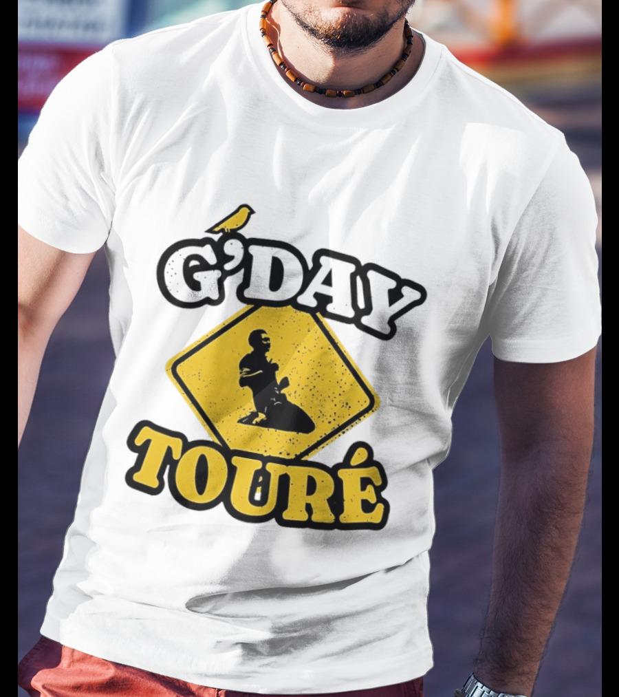 G'Day Toure Yellow Sign Kneeling Silhouette Bird T-Shirt
