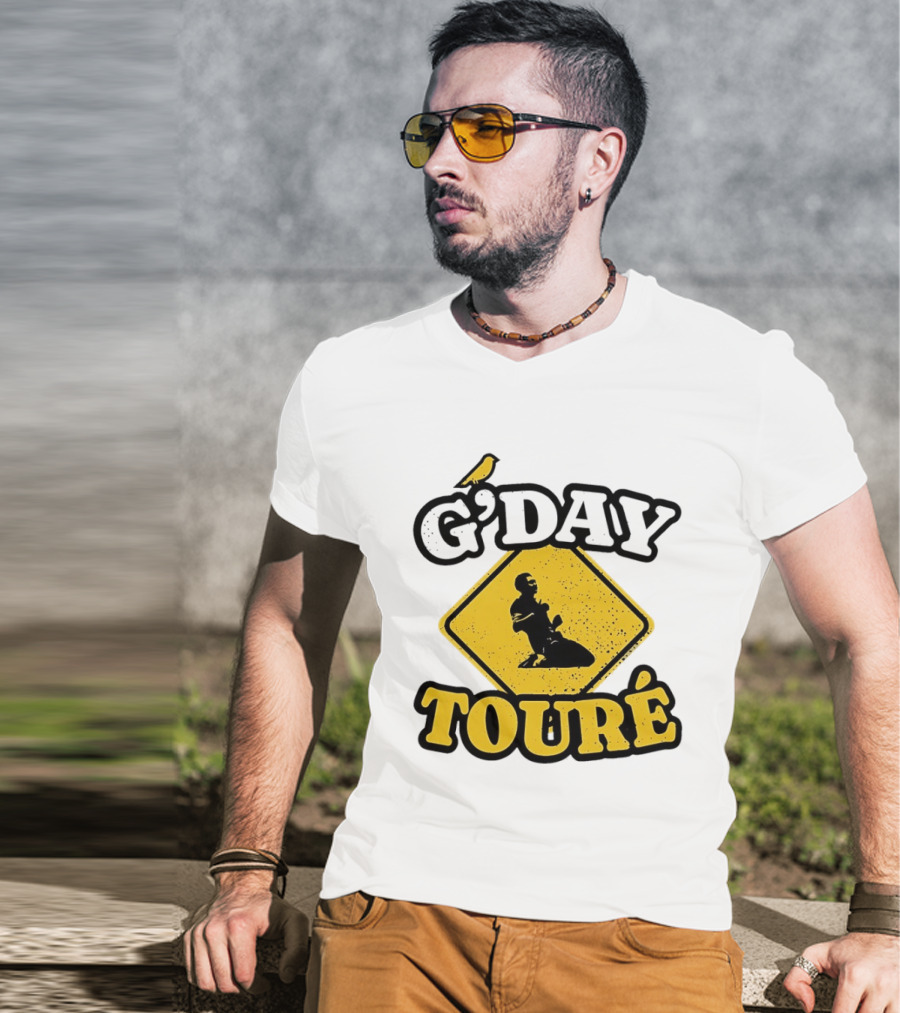 G'Day Toure Yellow Sign Kneeling Silhouette Bird T-Shirt