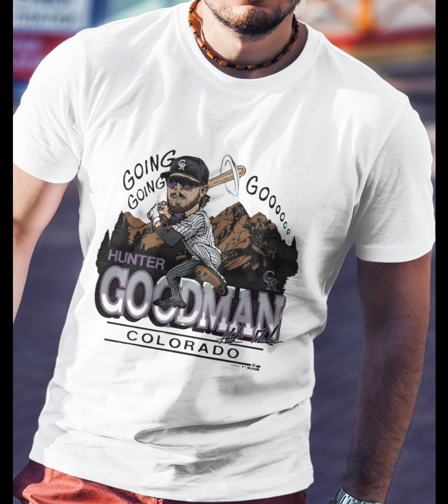 Hunter Goodman Going Going Going Colorado Rockies Caricature T-Shirt