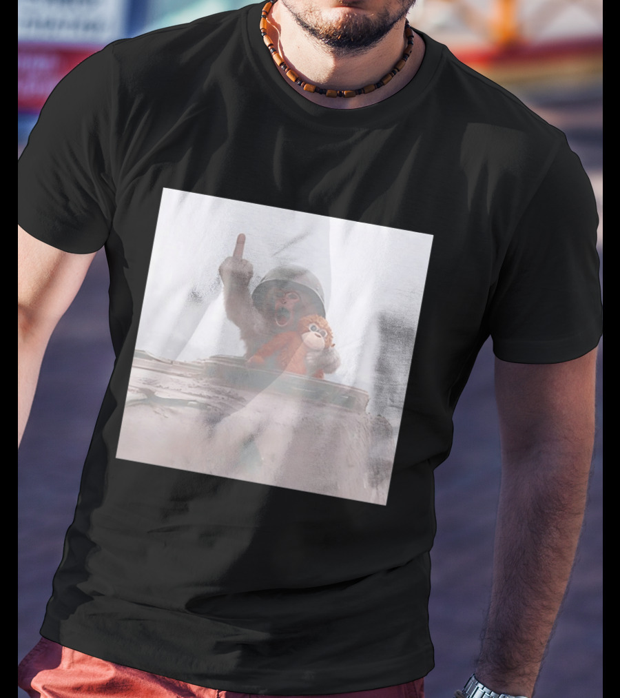 Monkey Middle Finger Gesture With Toy And Helmet On Vehicle T-Shirt