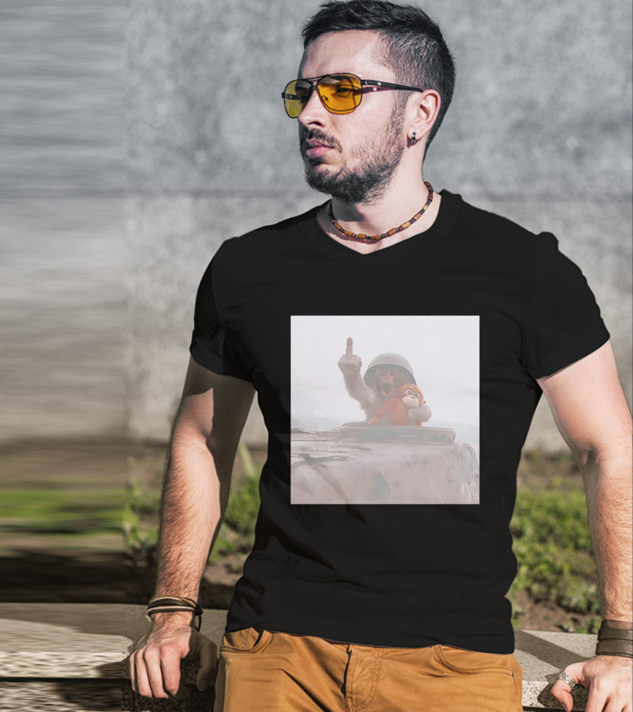 Monkey Middle Finger Gesture With Toy And Helmet On Vehicle T-Shirt