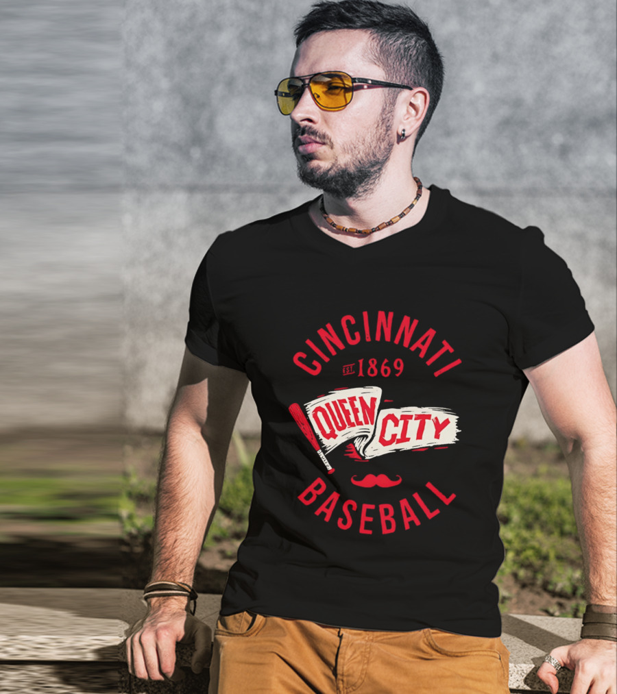 Cincinnati Queen City Baseball Est. 1869 Grunge Pennant T-Shirt