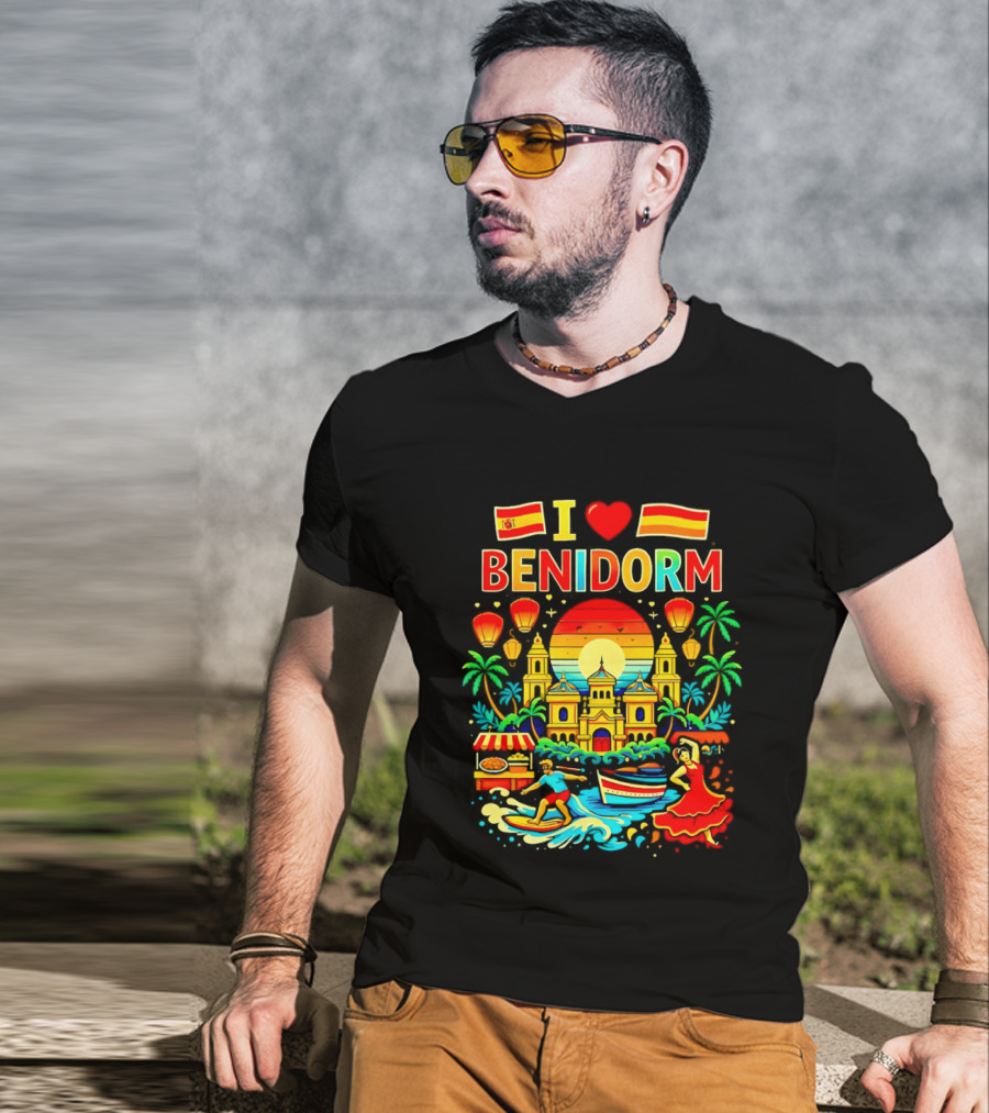 I Love Benidorm Spain Beach And Flamenco Celebration T-Shirt