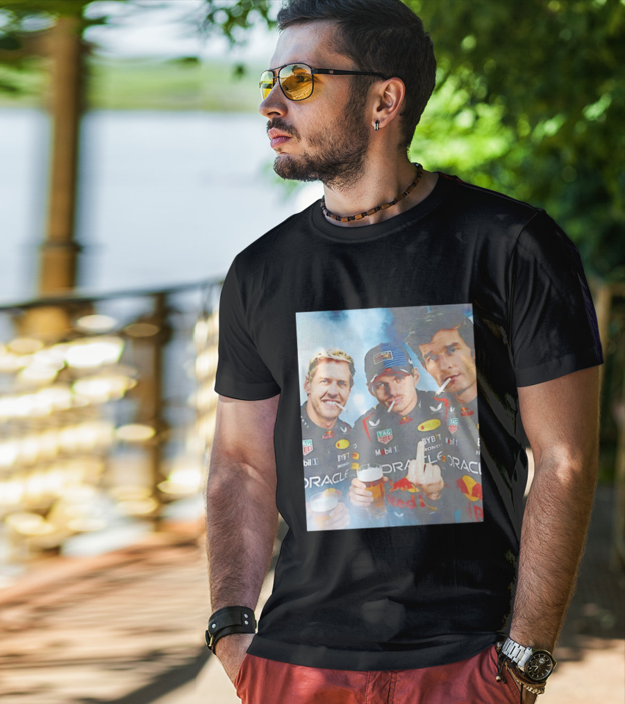 Red Bull Racing Vettel Verstappen Webber Smoking Fun F1 Legends Team Oracle T-Shirt