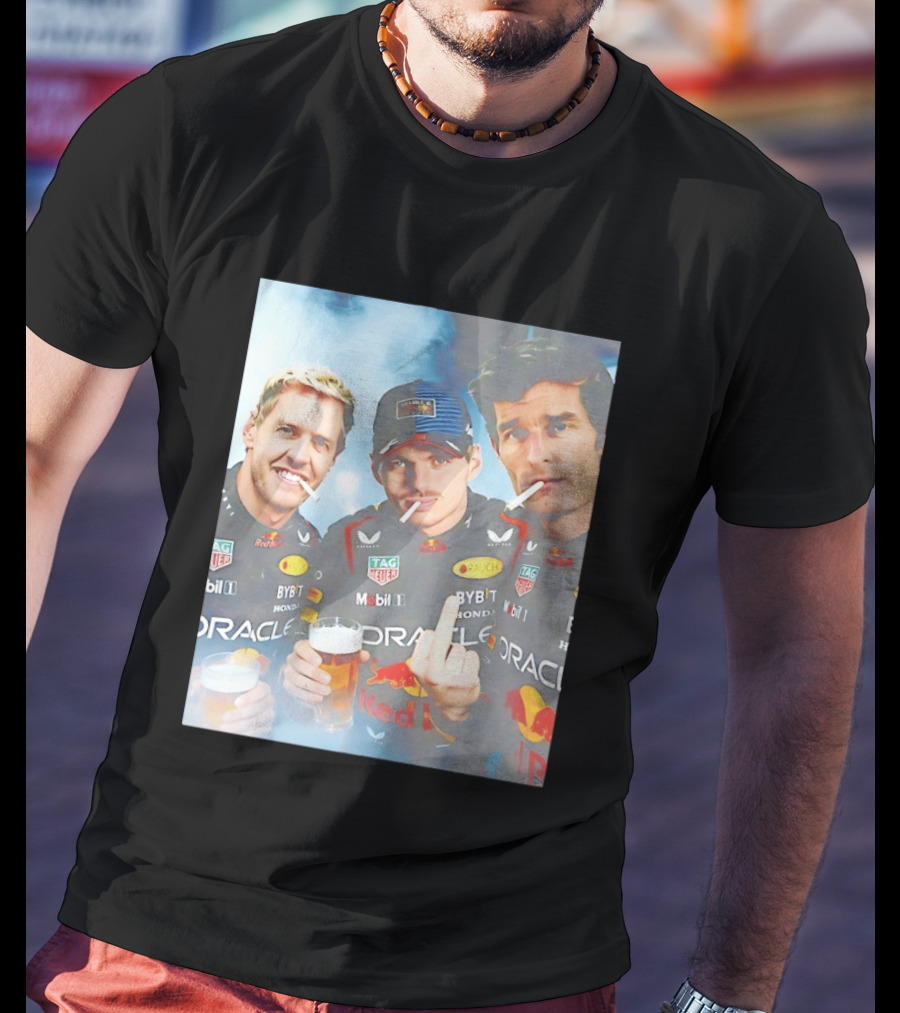 Red Bull Racing Vettel Verstappen Webber Smoking Fun F1 Legends Team Oracle T-Shirt