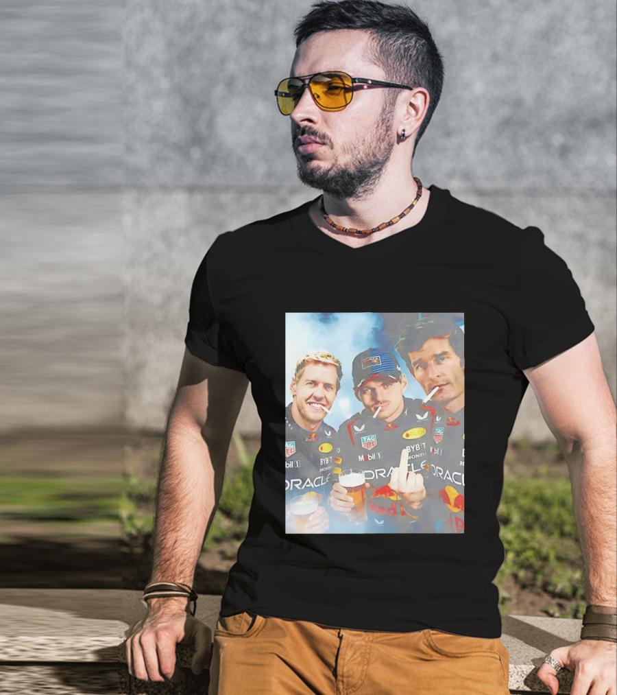 Red Bull Racing Vettel Verstappen Webber Smoking Fun F1 Legends Team Oracle T-Shirt