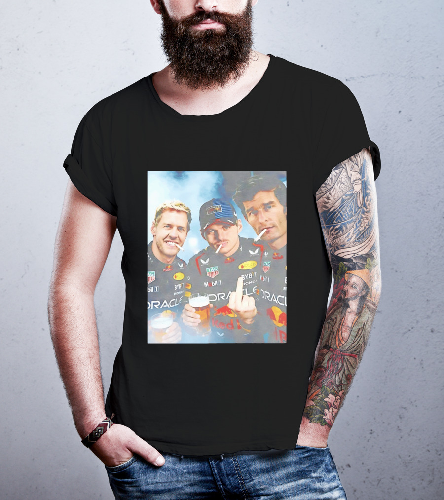Red Bull Racing Vettel Verstappen Webber Smoking Fun F1 Legends Team Oracle T-Shirt
