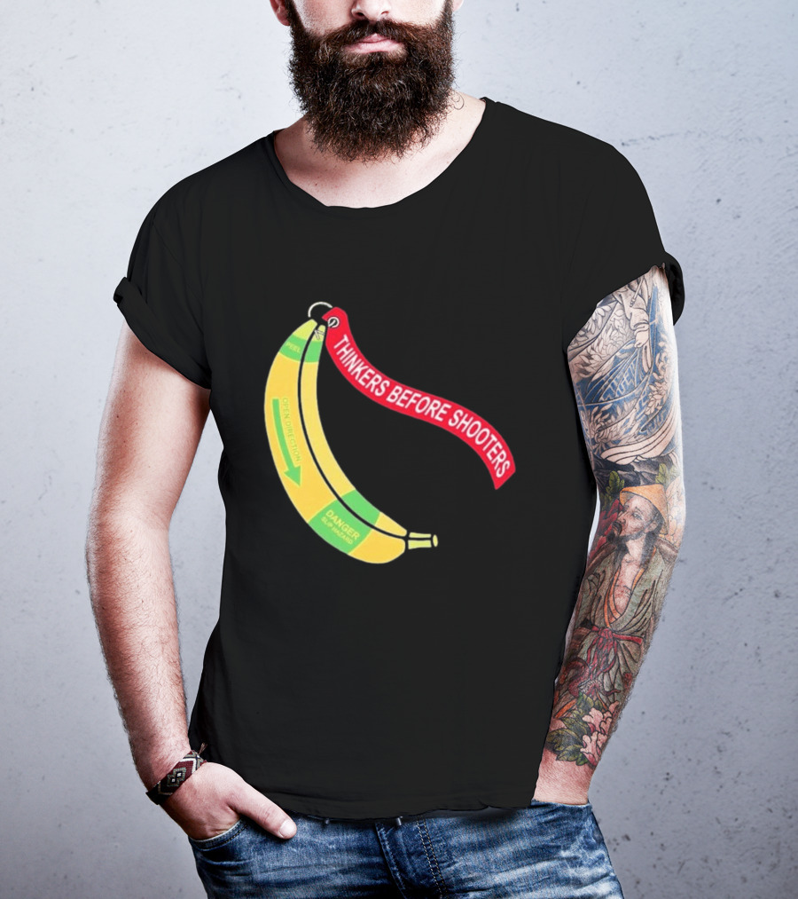 Thinkers Before Shooters John Jackson Banana Warning Peel Open Direction T-Shirt