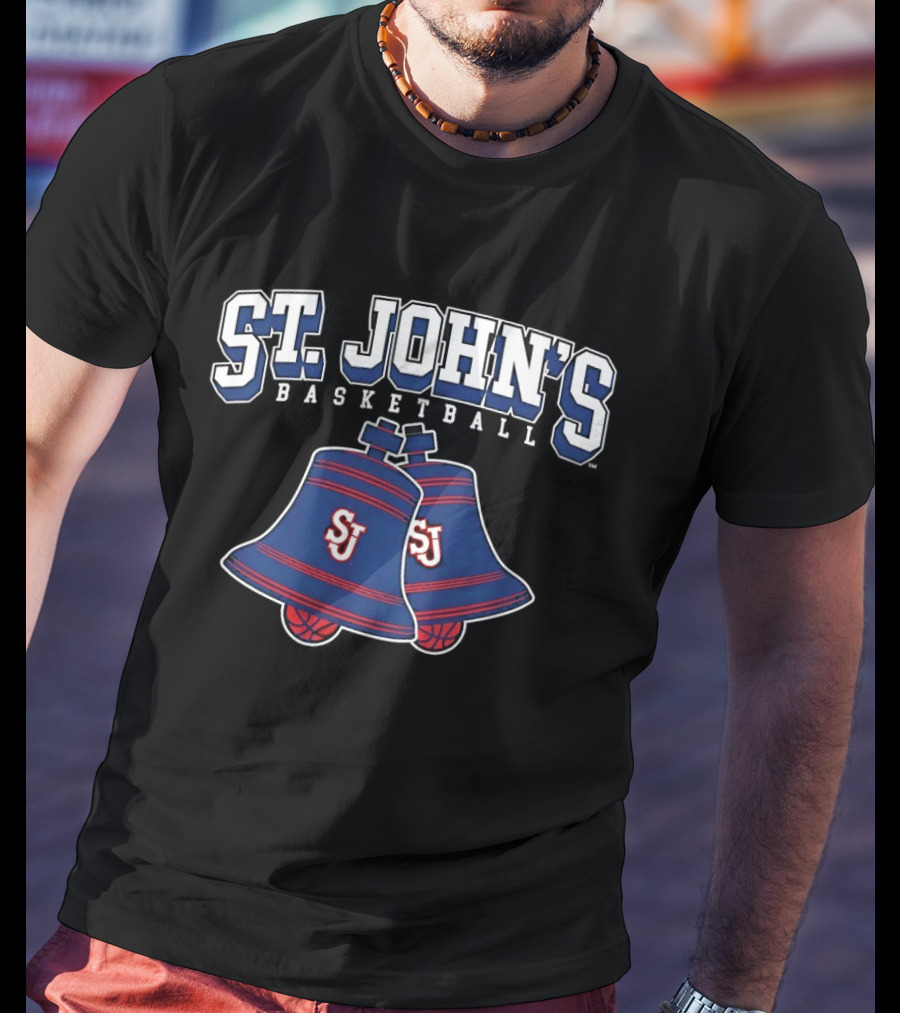 St. John's Basketball SJ Blue And Red Bell Hoops T-Shirt