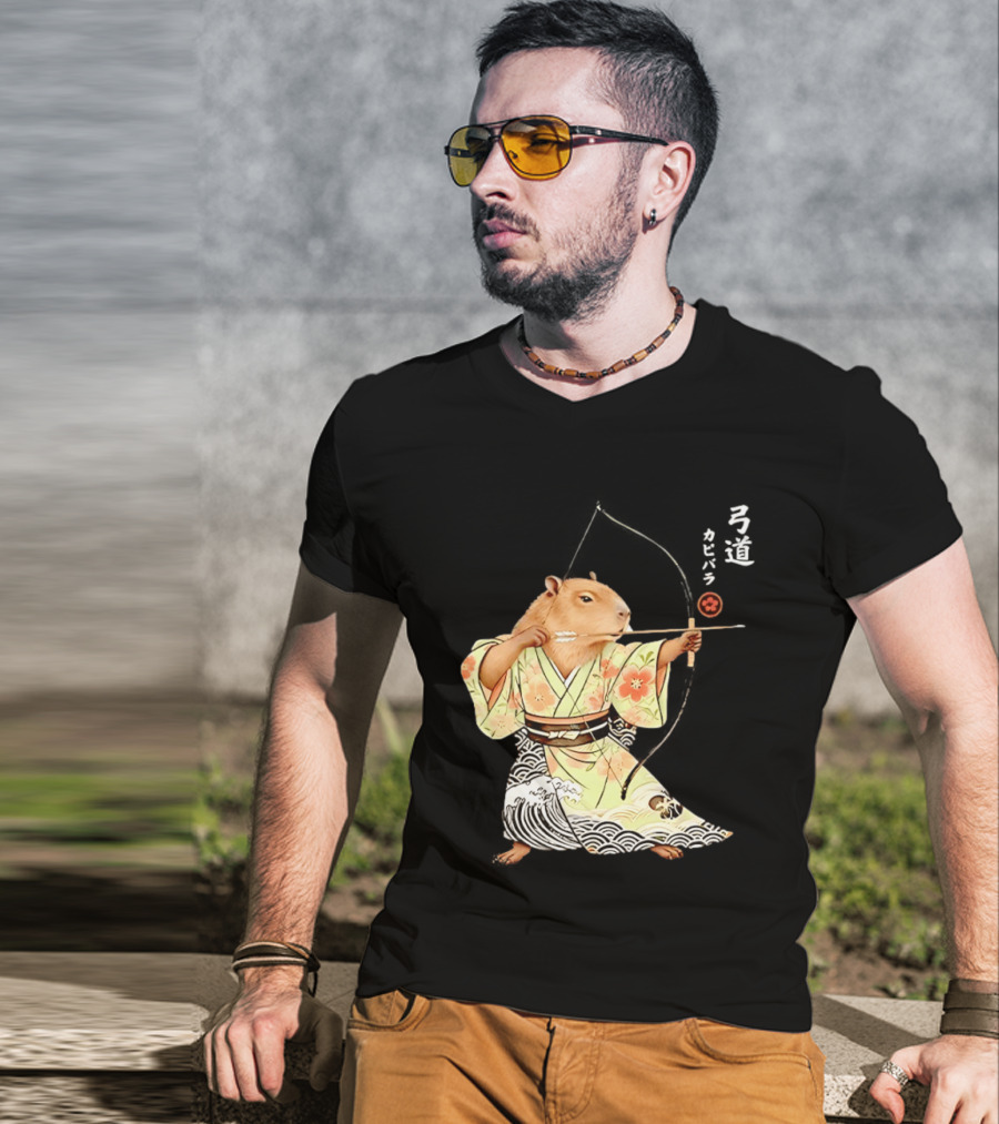 Capybara Kyudo Samurai Archery Japanese Animal T-Shirt