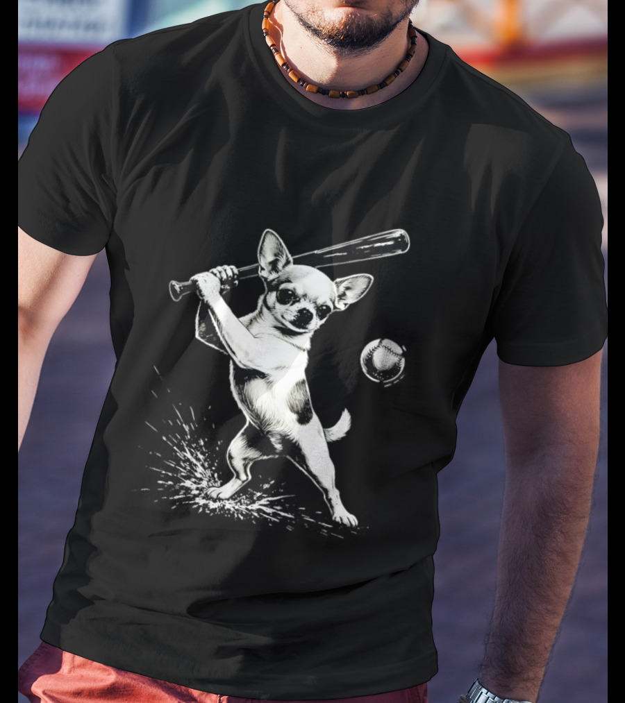 Chihuahua Playing Baseball Batting Cute Dog Sports Humor T-Shirt