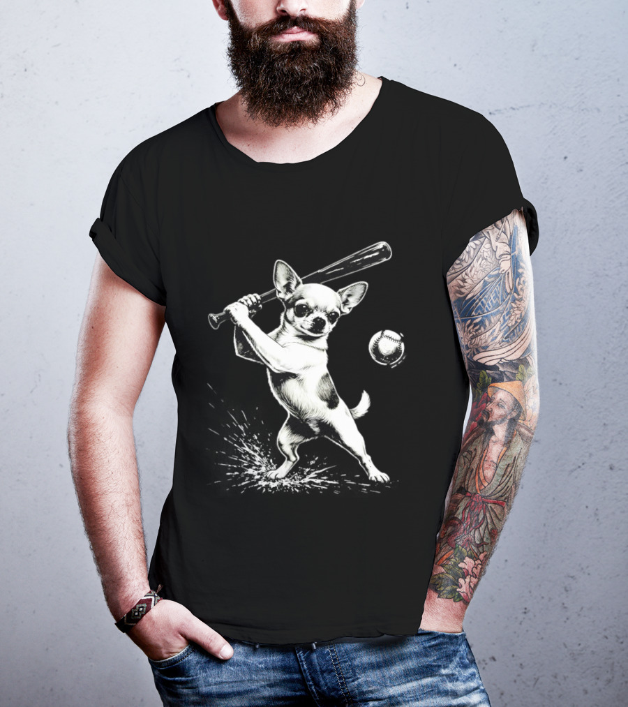 Chihuahua Playing Baseball Batting Cute Dog Sports Humor T-Shirt