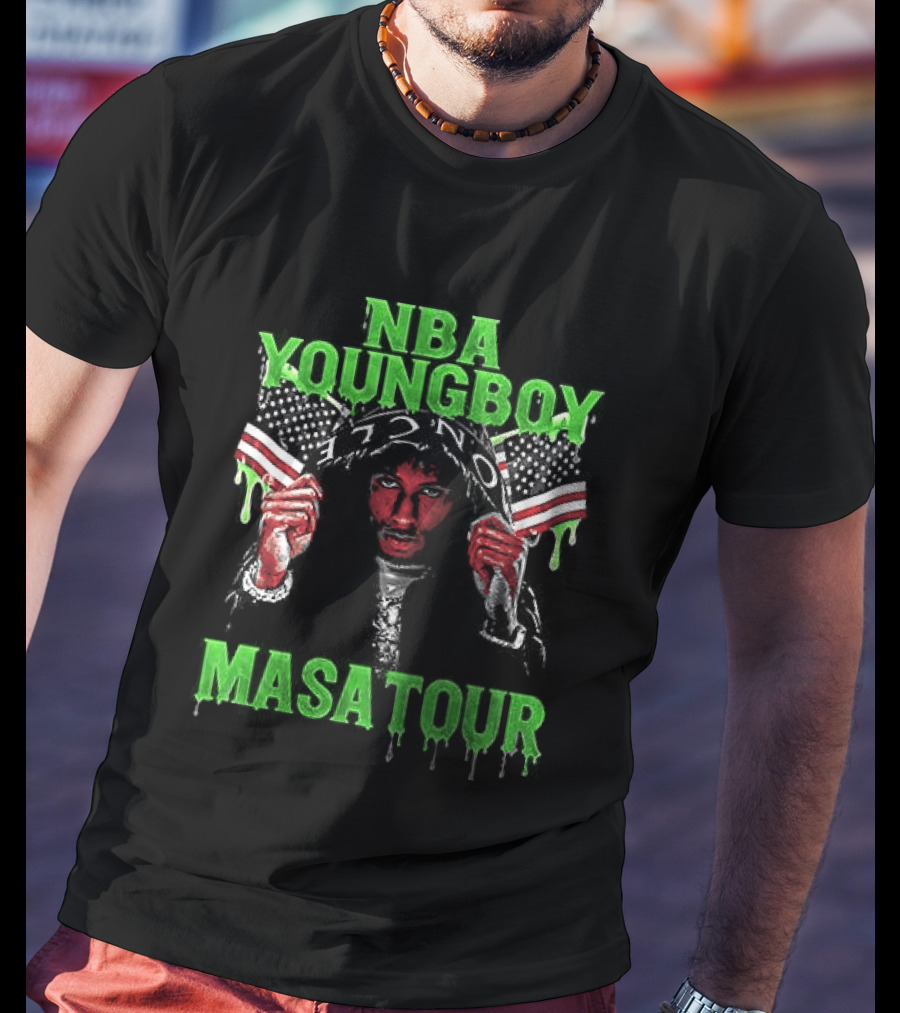 NBA Youngboy Masa Tour Tracklist Green Drip Text With Red Artistic Face T-Shirt