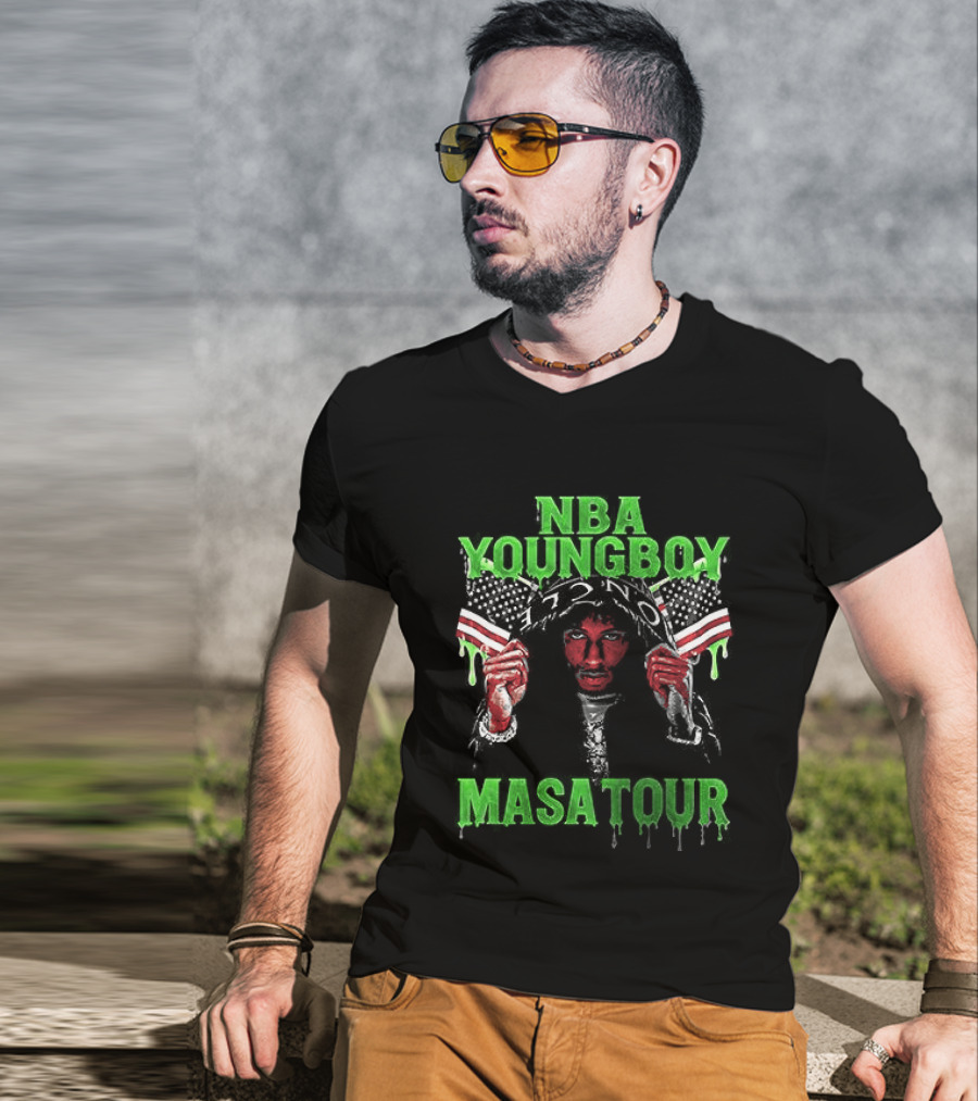 NBA Youngboy Masa Tour Tracklist Green Drip Text With Red Artistic Face T-Shirt