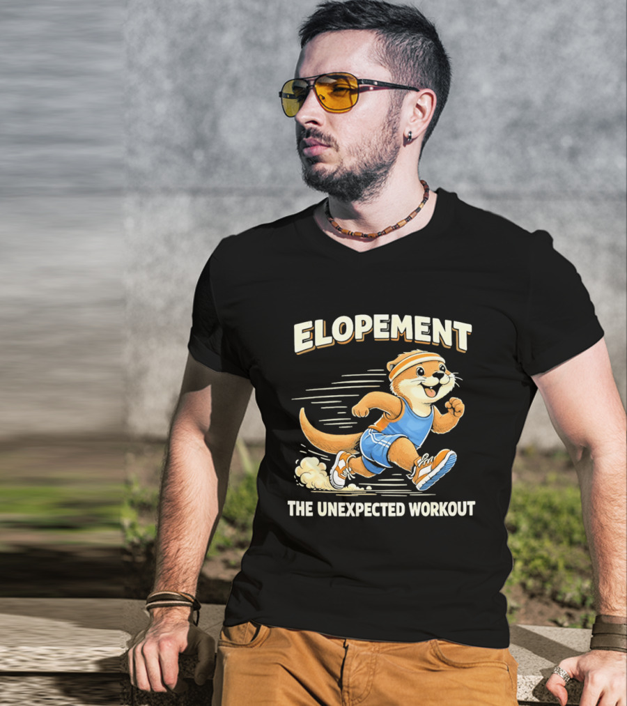 Elopement The Unexpected Workout Otter Running In Blue And Orange Sports Gear T-Shirt