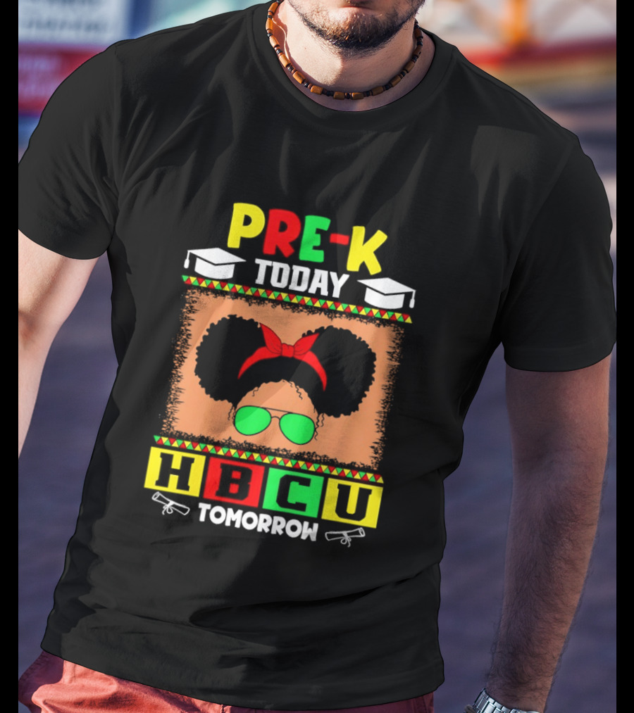 Pre K Today HBCU Tomorrow Graduation Caps Green Red Yellow Blocks T-Shirt