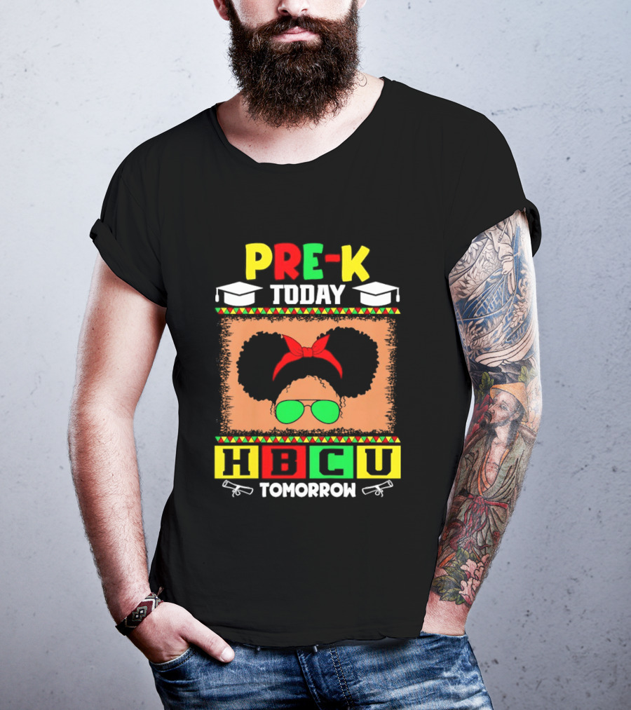 Pre K Today HBCU Tomorrow Graduation Caps Green Red Yellow Blocks T-Shirt
