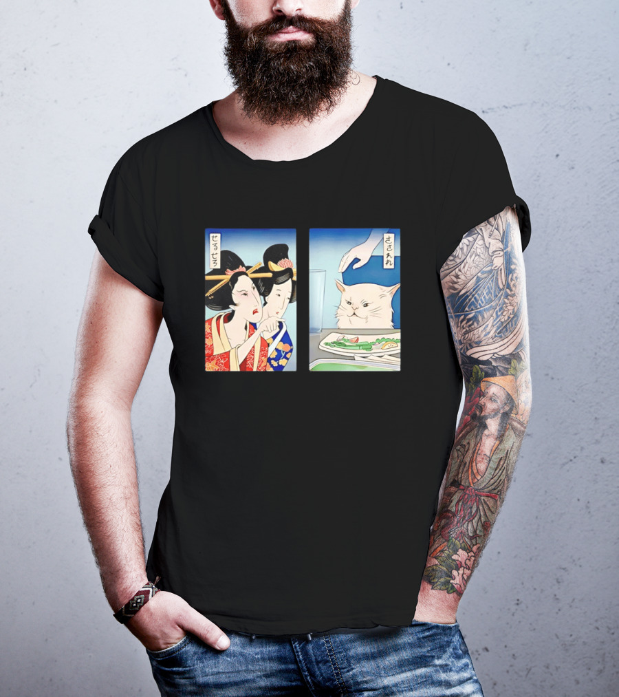 Woman Yelling At A Cat Ukiyo E Meme Japanese T-Shirt